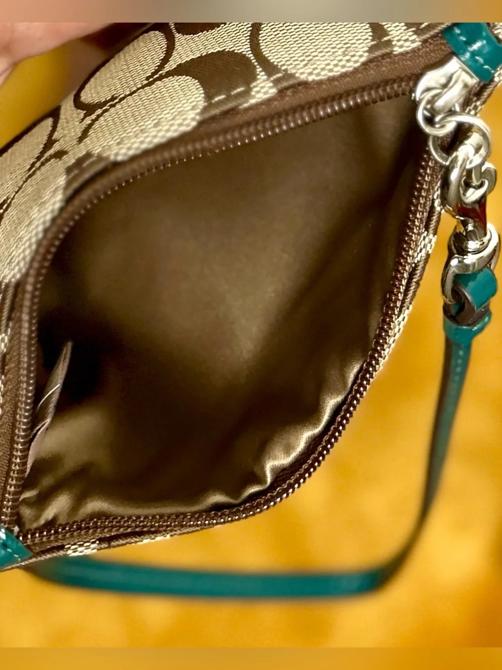 Coach Signature Canvas Wristlet with Teal Trim